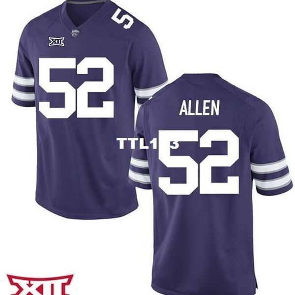 

3421 kansas state wildcats nick allen #52 real full embroidery college jersey size s-4xl or custom any name or number jersey, Black