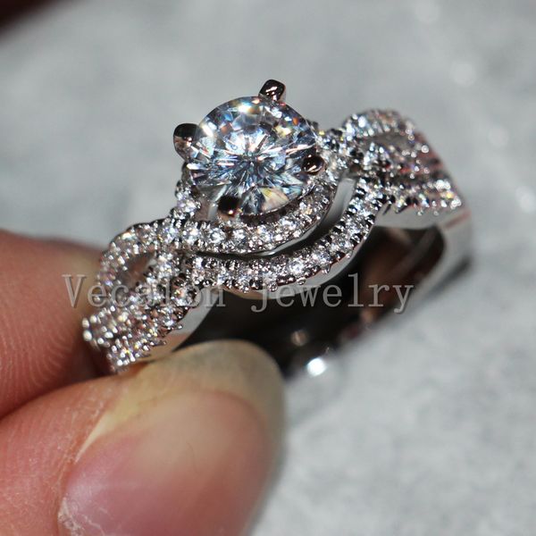 

engagement vecalon wedding band classic set corss for women simulated diamond cz 10kt white gold filled female party rin, Slivery;golden