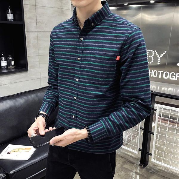 

men's casual shirts 2021 100% cotton strtped long sleeve shirt slim british striped, White;black