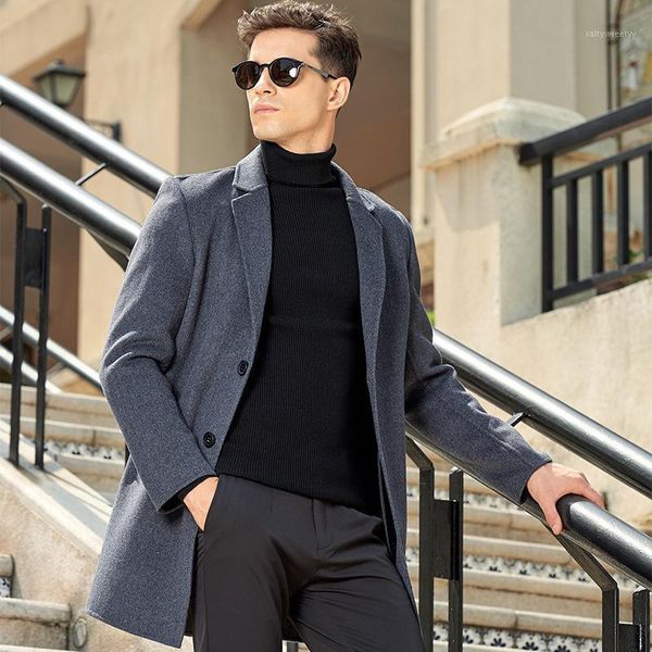 

men's wool & blends men of 2021 autumn winters coat suits brought long cultivate morality double woolen cloth1, Black