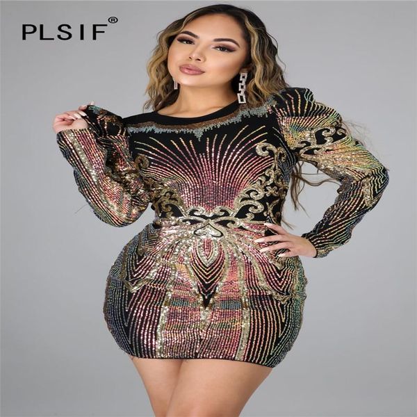 

fashion o neck sequin dress long sleeve party club sheath mini dress ladies vestidos, Black;gray