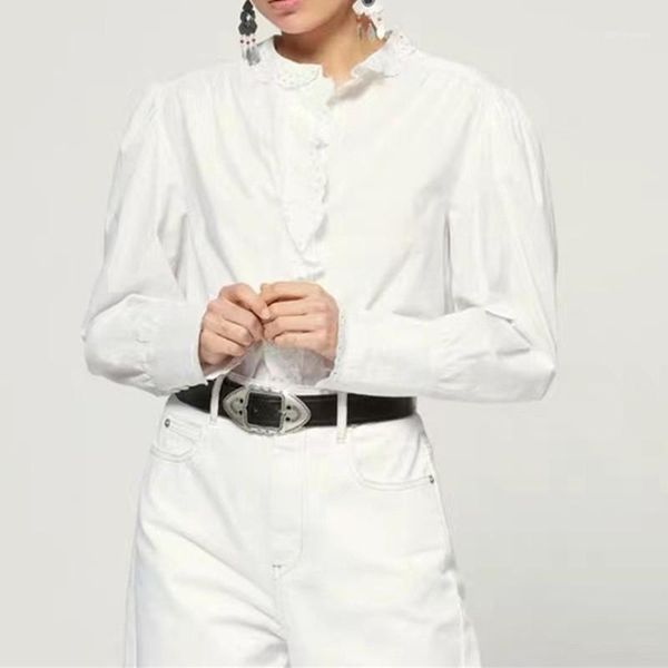 

white hollow out blouse women's cotton ruffled long sleeve sweet shirt1