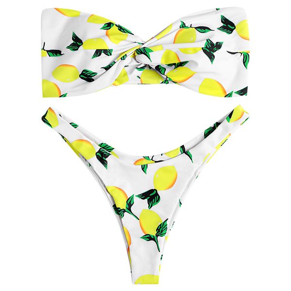 

langstar lemon bikini twist bandeau bikini set women's swimsuit strapless padded swimwear brazilian buqini swimming suit t200708, White;black