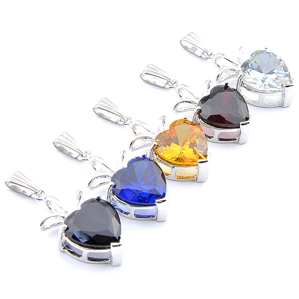 

mix 5pcs rainbow new luckyshine 925 sterling silver heart garnet peridot citrine black onyx gemstone necklaces pendants for lady party gift