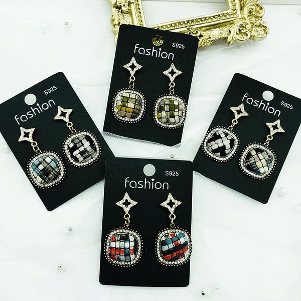 

2021 wholesale new fashion temperament 14k 18k plated spring summer autumn winter square diamond s925 silver pin needle earrings accessories, Golden;silver