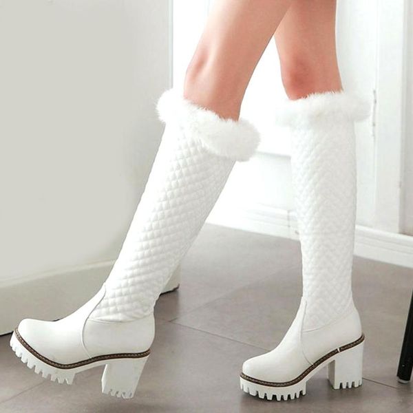 

brand new big size 43 square high heels добавить fur skidproof платформы водонепроницаемый ботинок снежка зимы ботинки женщин сапоги женские, Black
