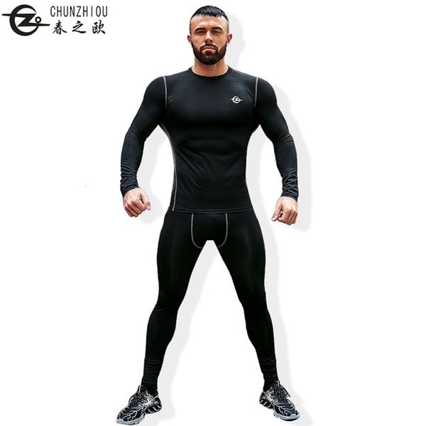 

fitness solid color men's quick drying exercise yoga pants long sleeve tights suit for men, Gray