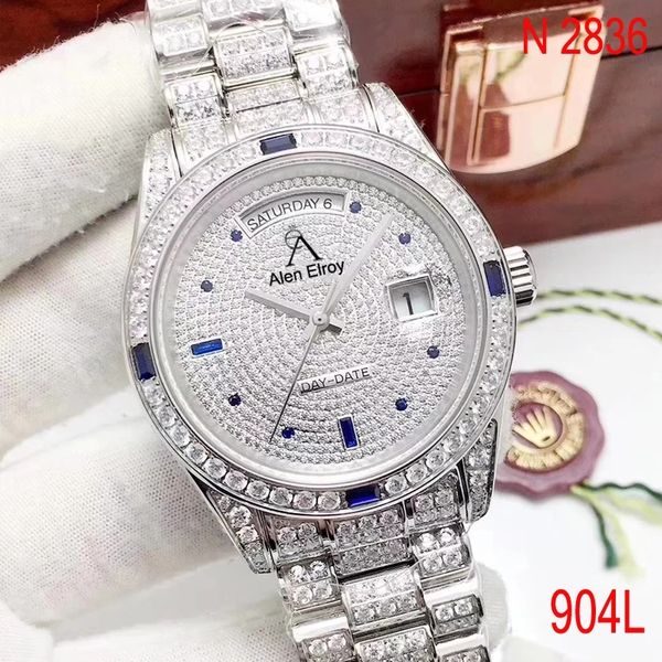 

top out out watch silver date-just- full diamonds clasp sapphire стекло автоматический eta n2836, Slivery;brown