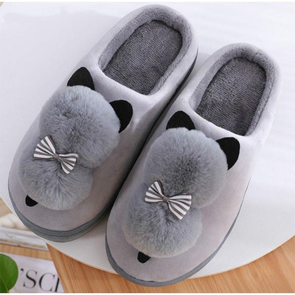 

slippers women's winter cute cartoon women warm plush woman slip on flat female soft shoes ladies comfortale house shoe, Black