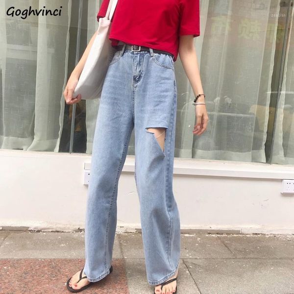 

trousers women hole full length 2020 korean style high waist jeans womens new fashion harajuku students all match chic1, Blue