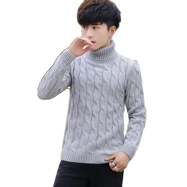 

men's sweaters 2021turtleneck geometric pattern men thick warm winter sweater casual all-match solid color base knitting pullover, White;black