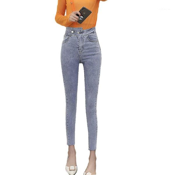 

2020 women's jeans spring and autumn high waist pencil pants ankle-length pants1, Blue