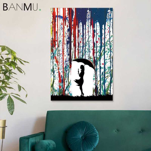 

banmu banksy colored rain canvas paintings girl with umbrella theme poster prints for livingroom wall decor nordic home decor