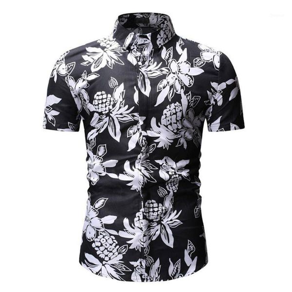 

2019 mens shirt new fashion summer casual men's new style personality stand collar button short sleeve printed shirt 401, White;black