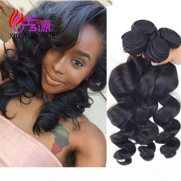 

xiuyuanhair natural color brazilian loose wave virgin human hair bundles loose wave unprocessed virgin human hair extensions, Black;brown