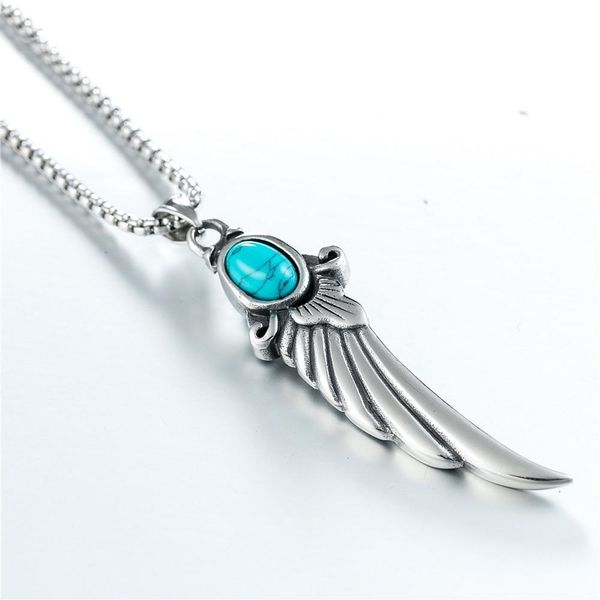

new fashion guard love series jewelry for men and women.retro blue semi - gem wing shape stainless steel necklace, Silver