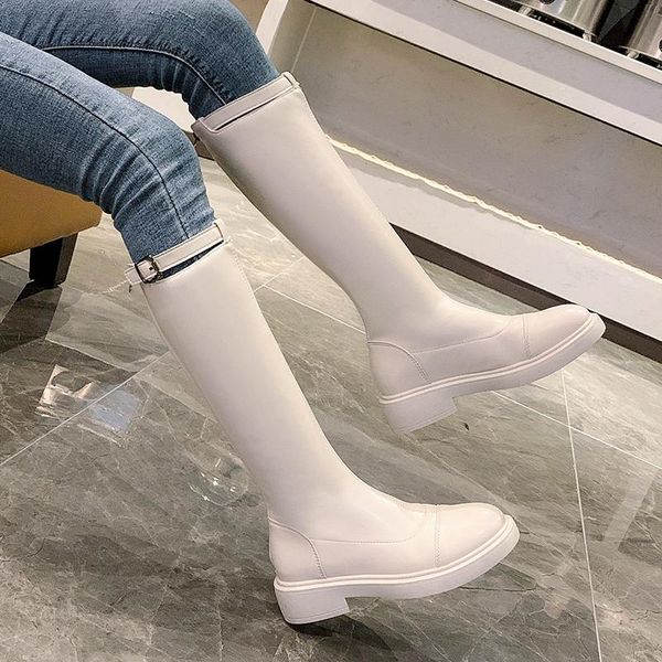 

boots black white knee high women shoes thigh winter knight botas altas mujer