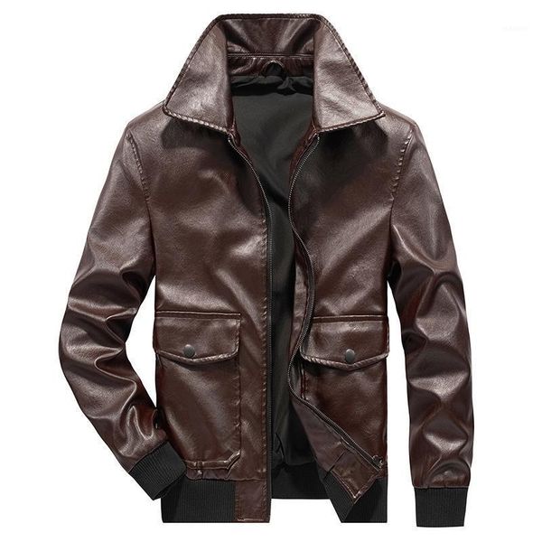 

2020 new arrival fashion pu jacket for men long sleeves zipper leather jacket coat outwear turn down collar casual blouse m-4xl1, Black;brown