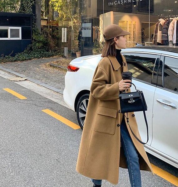 

women wool 2020 autumn / winter coat women double-sided wool coat long double-breasted pocket loose woman1, Black