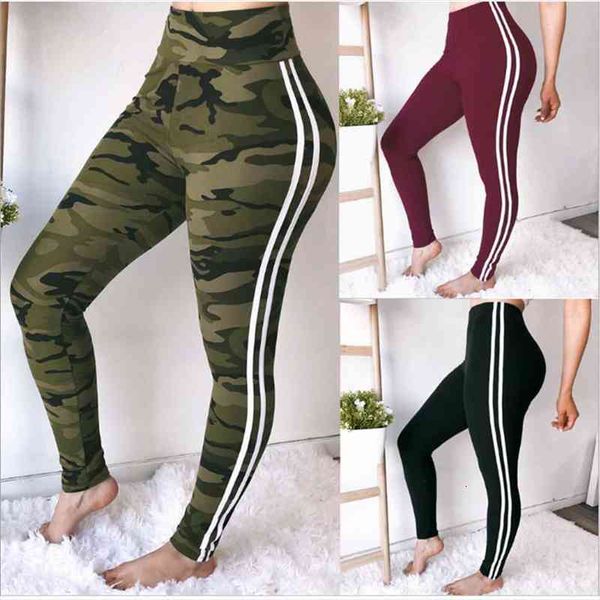 

gothic fitness leggings women high waist legins work out sporting slim green camouflage print white line female leggins, Black