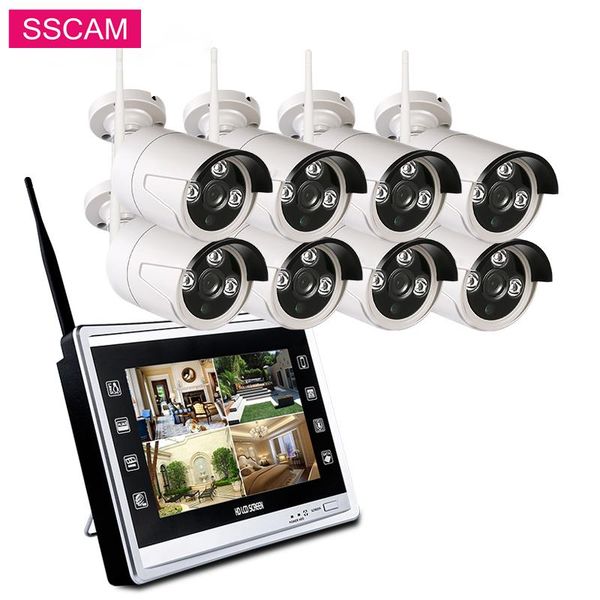 

wireless camera kits 8ch 720p 1080p nvr kit 12 inch lcd screen 2 in 1 cctv system hd ip wifi outdoor security surveillance set