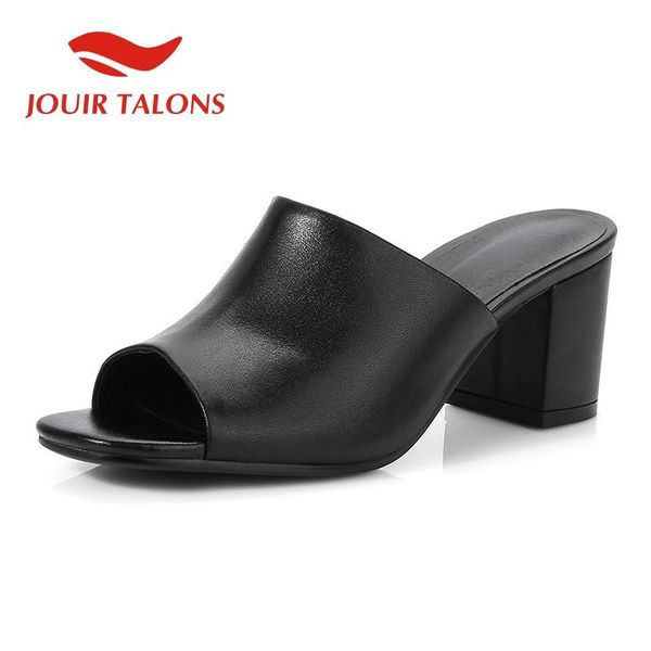 

jouir talons 2021 fashion genuine leather summer women shoes lady open toe elegant party shoes woman chunky heels mules pumps, Black