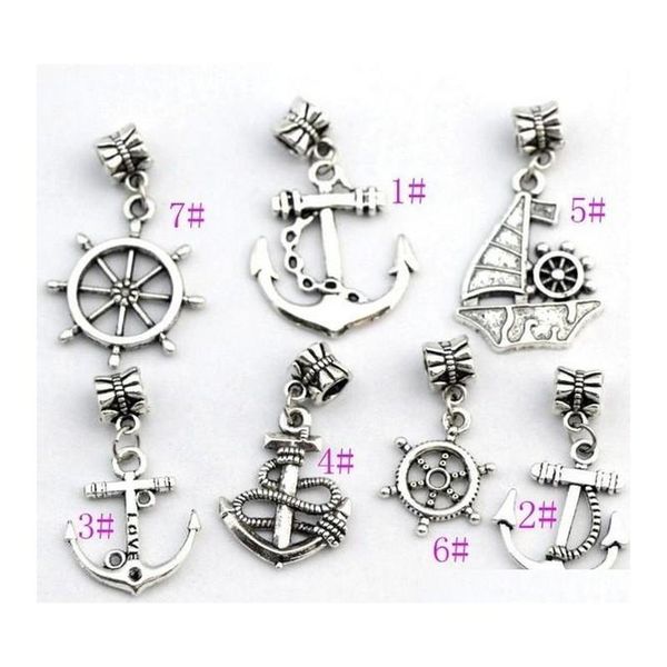 

100pcs/lot 7styles antiqued silver-finished anchor sailboat charm beads fit european bracelet jewelry diy b005 b003 b001 b002 wrrnr, Bronze;silver