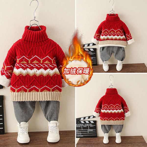 

autumn boys' turtleneck new christmas 2020 winter warm baby's t-shirt children's woolen sweater, Black
