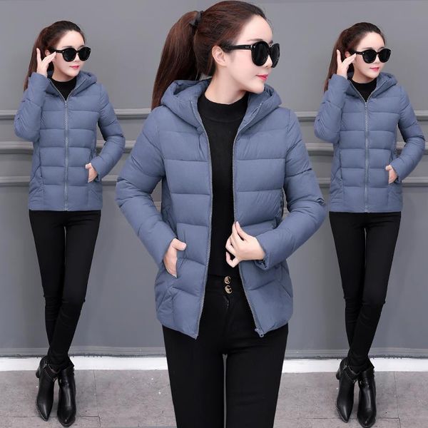 

2020 women new down cotton winter hooded jacket coat warm loose short outerwear casual female bread clothing cotton basic coats, Black