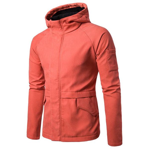 

men autumn and winter new style solid color joint double layer peach skin casual hooded jacket men's ouma fashion coat, Black