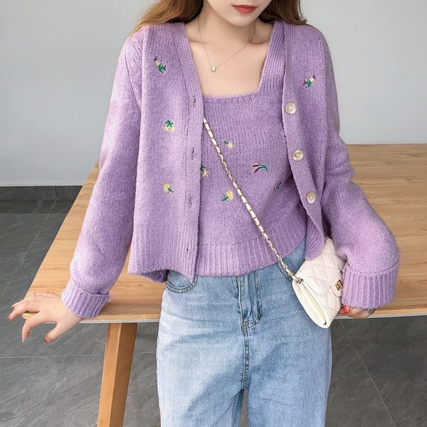 

кардиган свежего девушки свитера sweateroriginal ночи ветер сладкого ленивый ветер мягких молочной синего вышитые свитером из двух частей мо, Gray