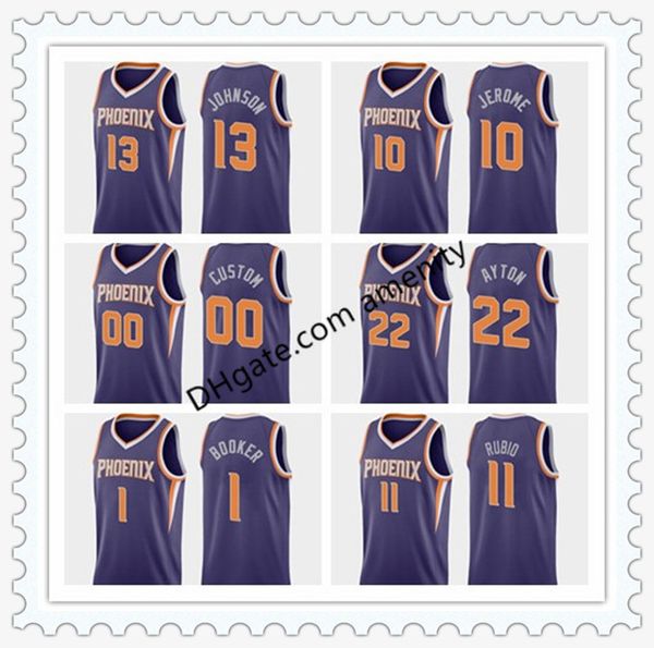 

custom phoenix suns carter 1 booker 10 jerome 22 ayton 2 okobo basketball jerseys deandre ty devin elie jevon purple icon jersey, Black