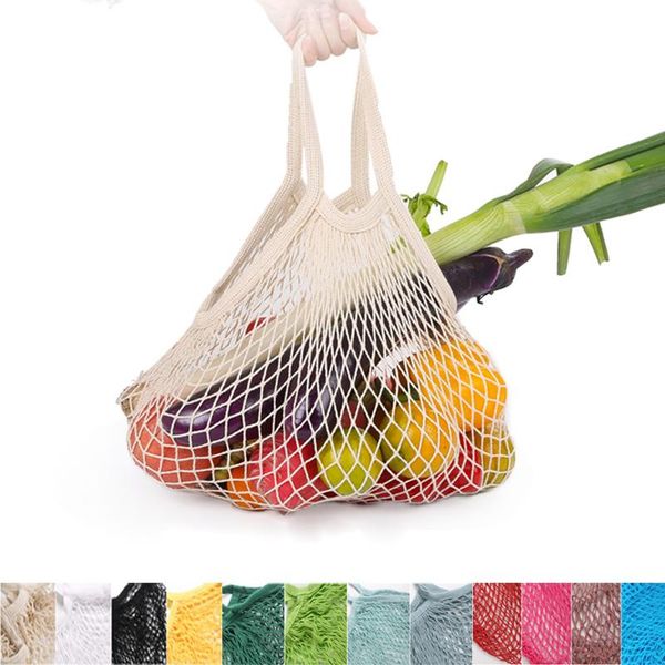 

cotton mesh string shopping bag portable reusable washable organic organizer fruit storage shopping handbag net woven tote bag q