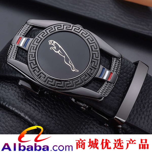 

men leather tiktok automatically button leopard voice business belt, Black;brown