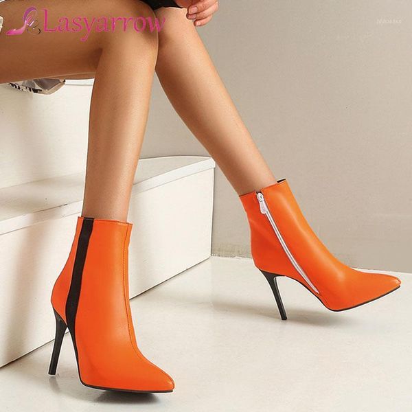 

boots lasyarrow 2021 arrive women ankle pointed toe zipper thin high heel party prom shoes ladies autumn winter boots1, Black