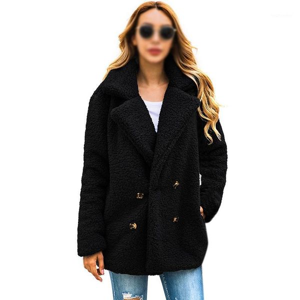 

long coats fleece jackets winter warm teddy coat cardigan office lady women wool blends full overcoats plus size1, Black