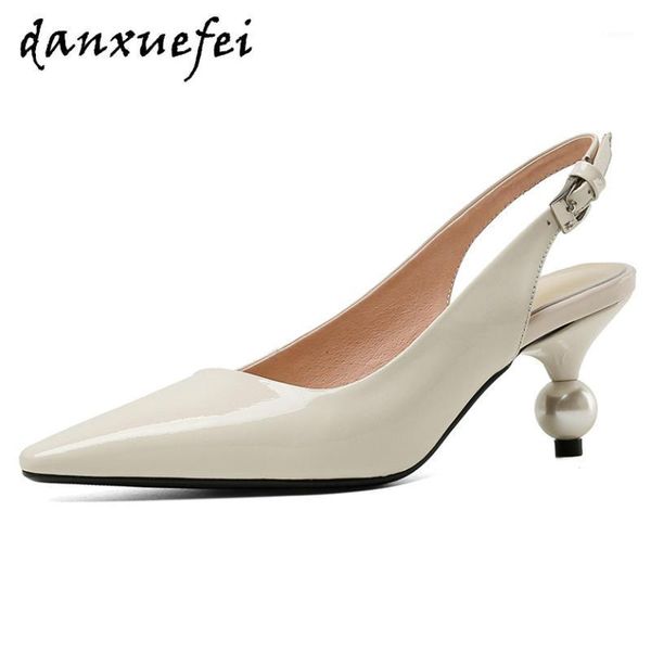 

women's genuine leather slip-on slingback pumps elegant ladies beading thin high heel pointed toe evening dress shoes for women1, Black