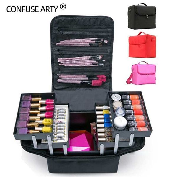 Grande Make Up Bag Capacidade de mão Multi-Camada Manicure Hairdressing Bordado Kit Kit de ferramentas Cosméticos Caso de Armazenamento Saco 202211