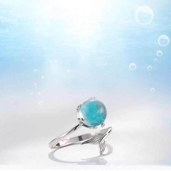 

925 sterling silver синий сердце океана синий ювелирные изделия кольца чувствительная хвост рыбы кольца коты простой моды jewelryu