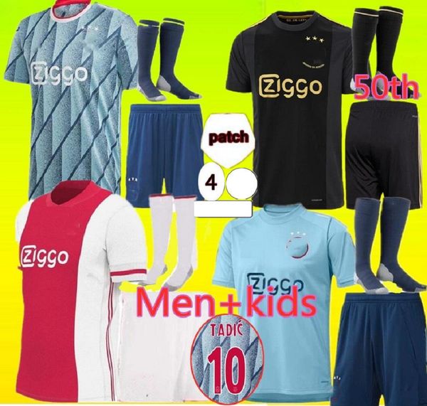 

50th ajax fc soccer jersey de jong tadic de ligt ziyech van beek neres and kids thailand 20 21 football jersey, Black;yellow