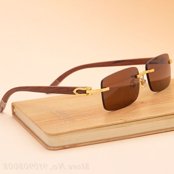

2021 fashion sunglasses men small frameless original wooden leg catapult sun glasses uv400 optical frame with spring luxury, White;black
