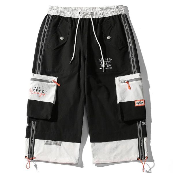 

2021 spring & summer trend sports shorts men's new cropped pants men's youth functional style overalls, White;black