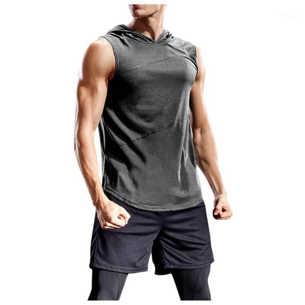 

summer sports solid color sleeveless hooded vest men' solid color fitness leisure sleeveless sports hooded vest 40*1, White;black