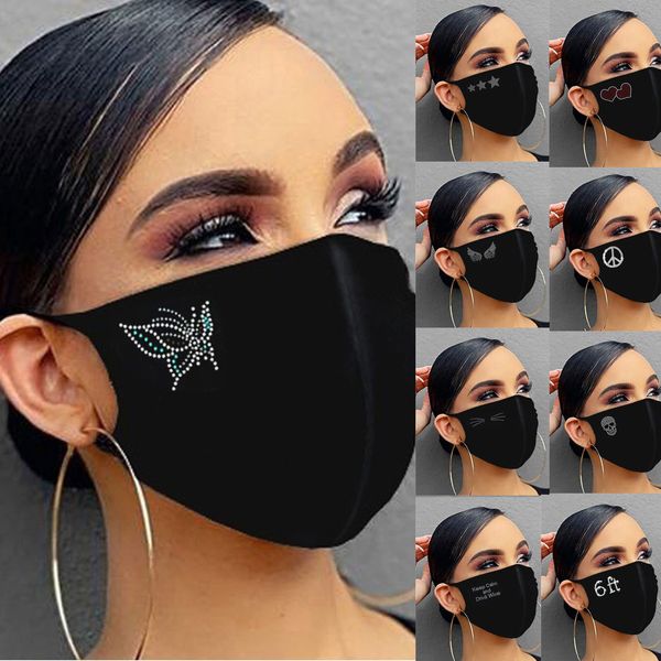 

mask 2021fashion rhinestone glitter christmas pattern dustproof reuse washable cotton mouth masks bling diamond mascarilla #m