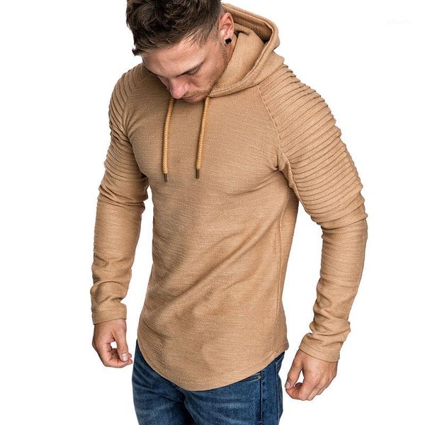 

2019 new hoodies man's solid color slim fit high street hooded sweatshirt stripe fold sportswear mens1, Black