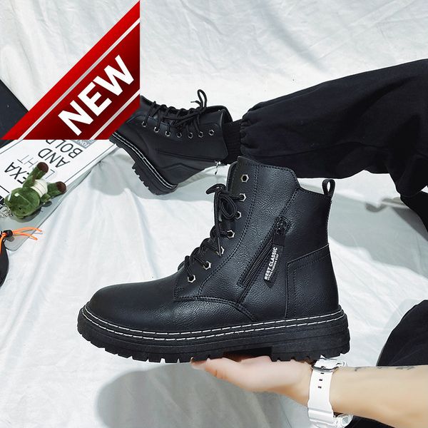 

winter new double bottom middle work british style martin boots men's, Black