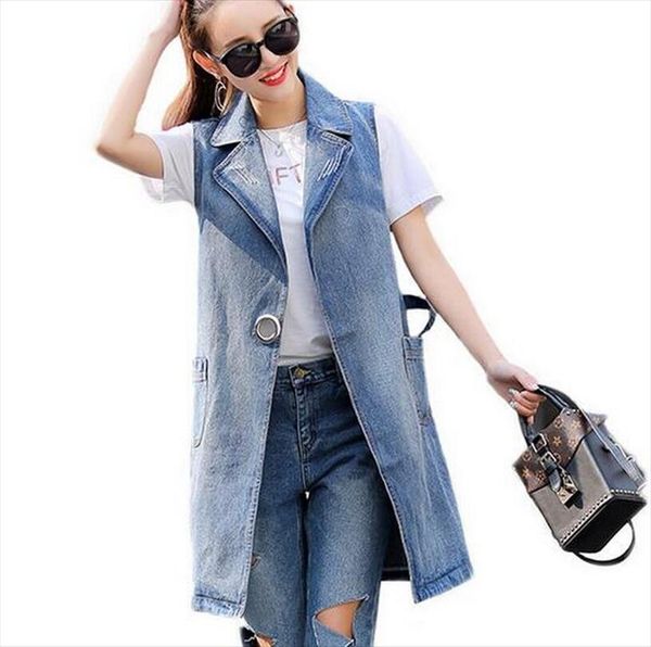 

plus size s 3xl 2017 plus size women jean vest jacket ladies sleeveless jeans waistcoats long denim vest female w165, Black;white
