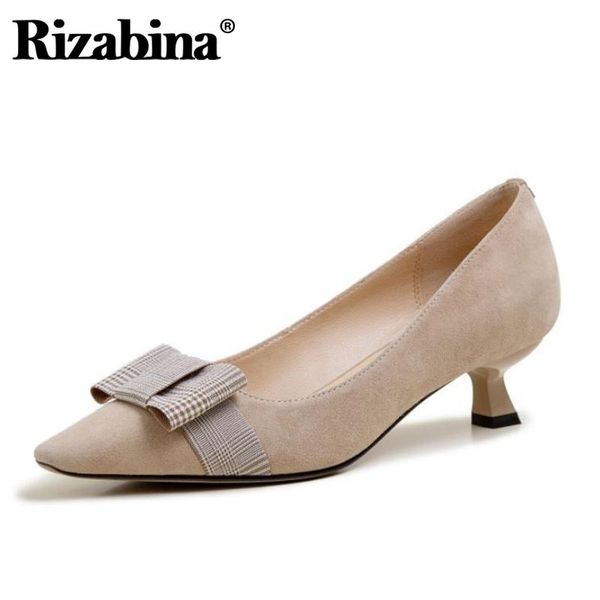 

rizabina real leather women pumps bowknot fashion high heel shoes woman new arrival spring office lady daily footwear size 34-39, Black