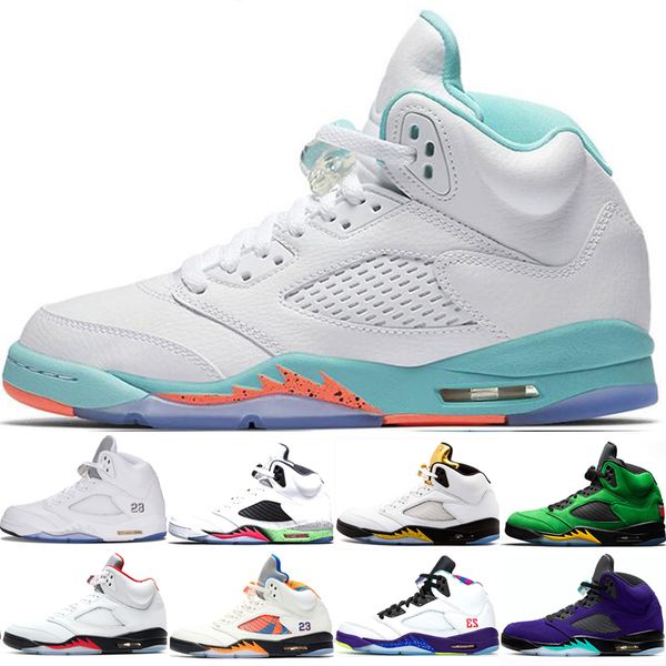 

mens basketball shoes 5 5s light aqua alternate grap alternate 2021 fire red red blue suede olympic metallic gold men trainer sneakers, White;red