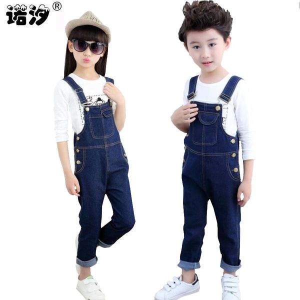 

girls denim overalls spring autumn fashion new children clothing kids suspender trousers solid girls casual jeans short 3-14 y y200704, Blue